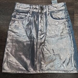 Sandro Shimmering Silver Mini Skirt